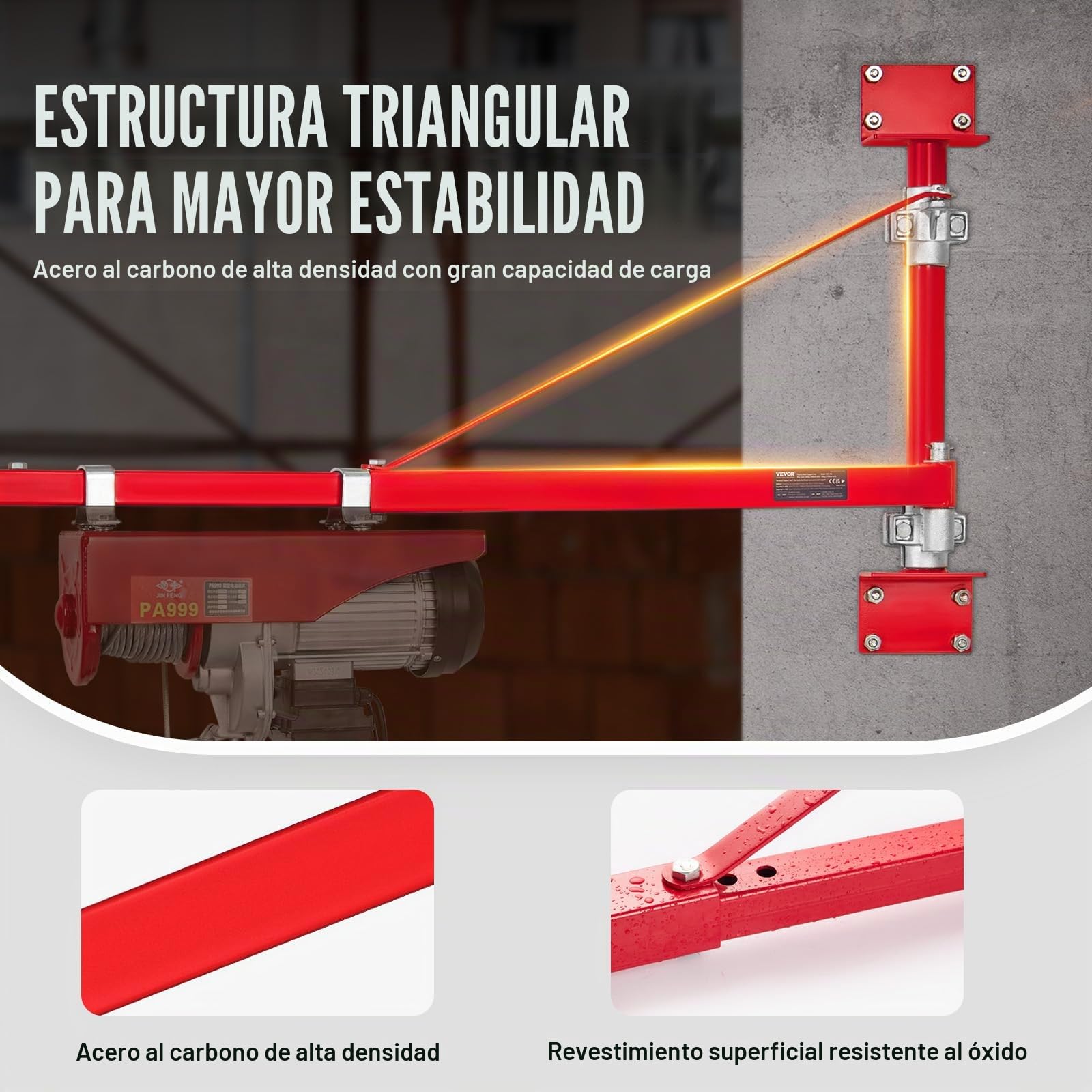 Hodoy Brazo de Soporte del Polipasto, Max. Carga a 750 mm: 300 kg, Carga a 1.150 mm: 200 kg, Soporte de Brazo de Grúa Eléctrico, 103 x 140 x 180 mm, Brazo Oscilante del Polipasto, Rango de Giro: 180 °