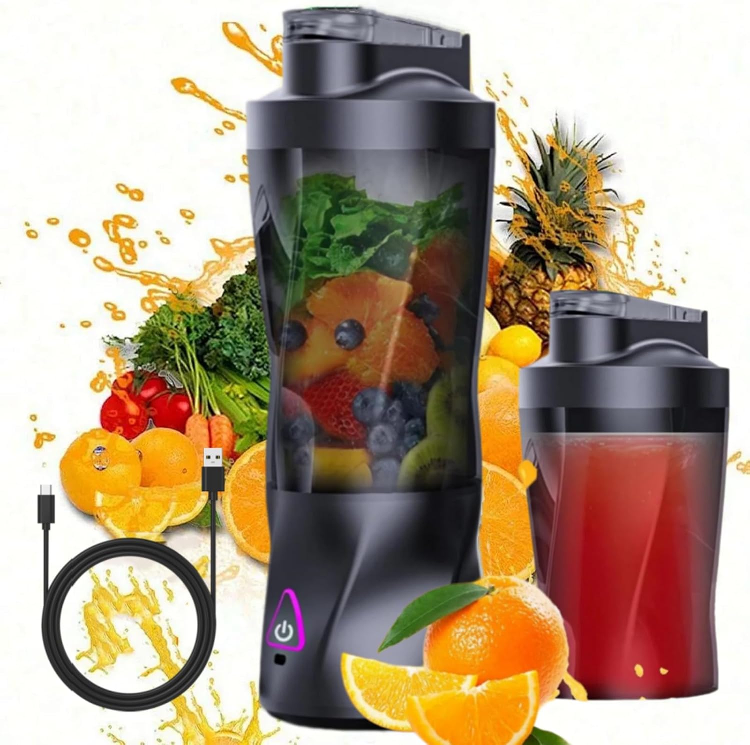 Portable Blender 700ml (24oz),USB Rechargeable Personal,360W High-Power Motor, 6000mAh Long-Lasting Battery, Self Cleaning & BPA Free & Leakproof-Lid for Travel, Home, Office, Camping (Black)