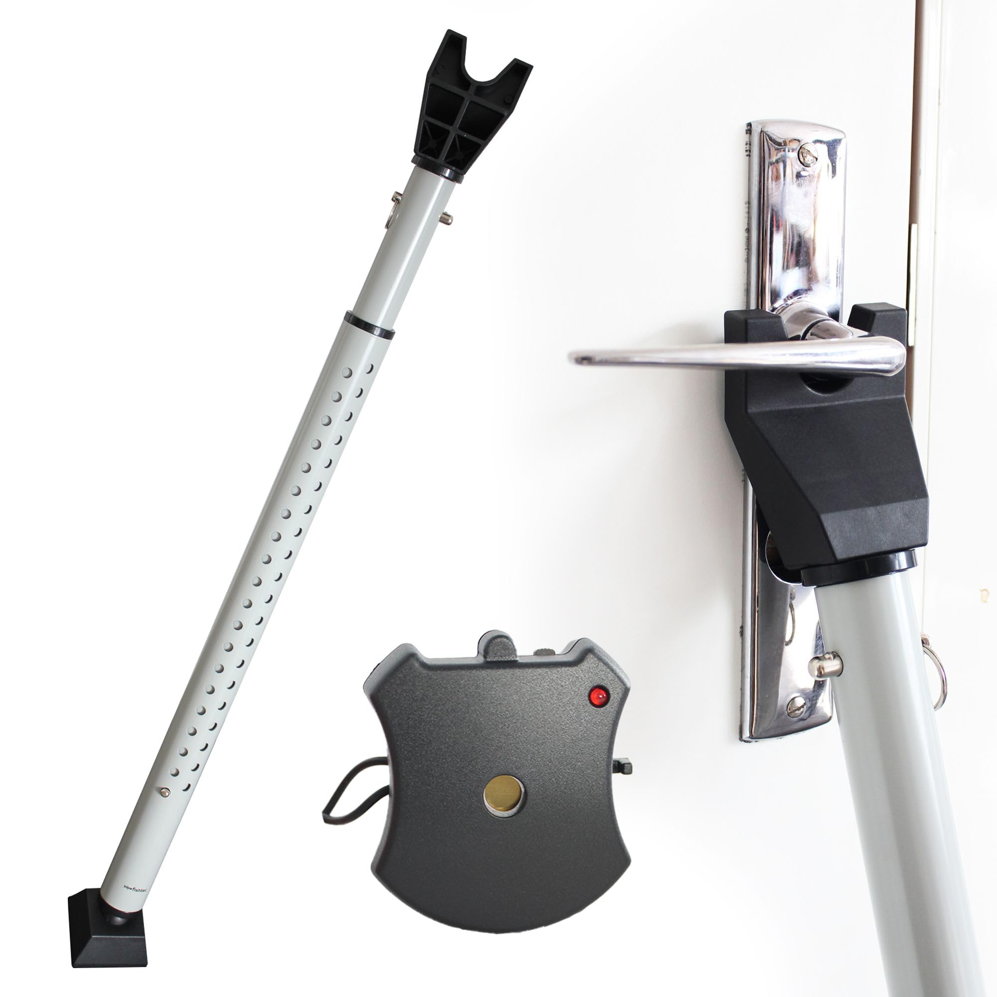 Barra antieffrazione - Blocco delle maniglie di porte e finestre - Tubo telescopico da 71 a 114 cm - Cunei in plastica morbida - Rilevatore di vibrazioni - Allarme da 100 dB - Facile installazione