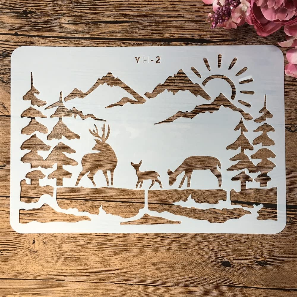 Wiederverwendbare Schablonen zum Malen auf Holz, 16 Stück, A4, 29 cm, Landschaft, Tiere, Menschen, Zeichenschablonen für Scrapbooking, Kunstbedarf, Wanddekoration