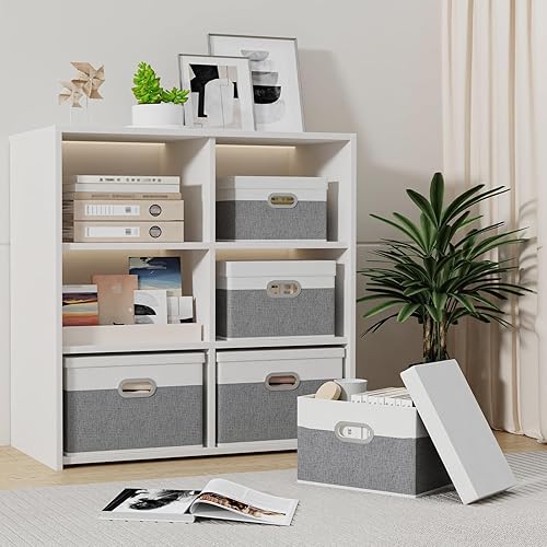 Miniatura 4 de Yawinhe USNK066WGL-1 - Caja de almacenamiento plegable (paquete de 1 unidad) con tapas y 4 asas, para ropa, organizadores de armario y contenedores