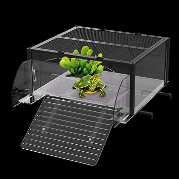 XXL Turtle Basking Platform Dock for 23-29in Wide 180+ Gallon Aquarium | Above Tank Turtle Basking Platform for Aquatic Turtles, Fits 180+ Gal Tank, Sturdy Frame, Non-Slip Steps Ramp,2 Flip-open Top