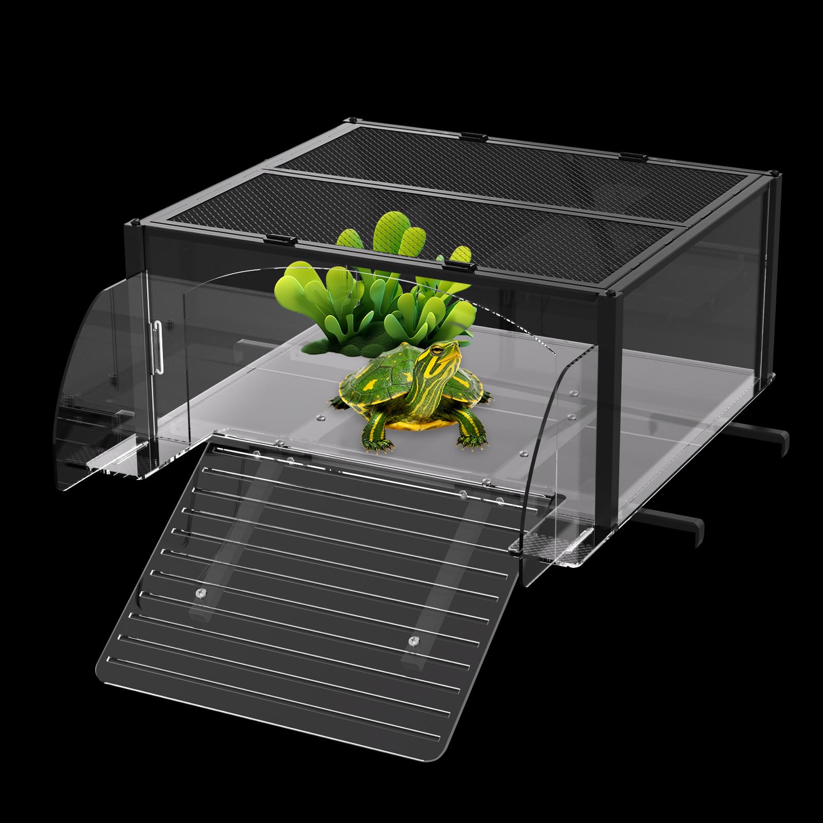 Piattaforma XXL per tartarughe acquatiche, extra large per serbatoio da 180-200 galloni, adatta per acquario largo 58-73 cm, topper tartaruga in acrilico e accessori per serbatoi di bacino, design