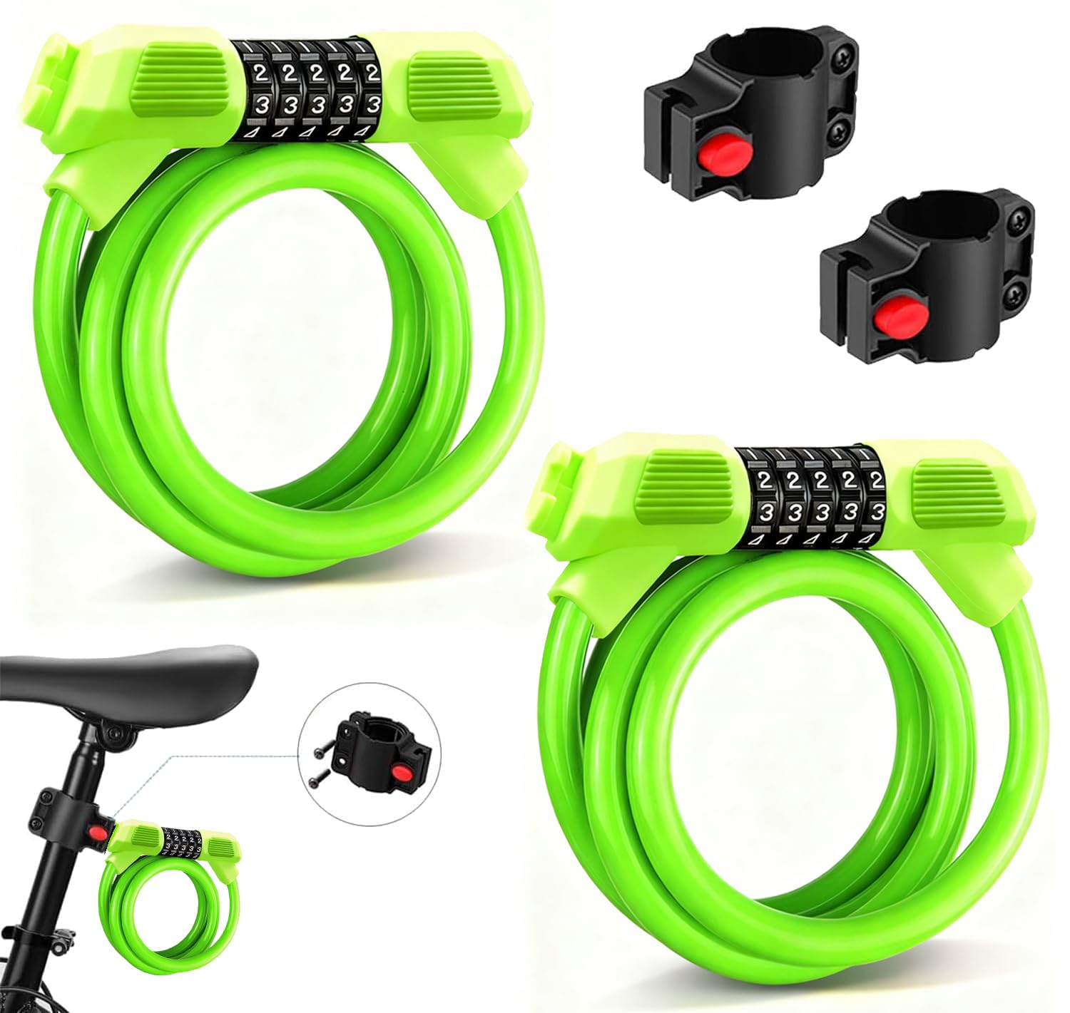 𝟐𝐏𝐚𝐜𝐤 Bike Locks Heavy-Duty, High-Security Bike Cable Lock with Passcode Unlock, 𝟏𝟐𝟎𝐜𝐦/𝟏𝟐𝐦𝐦 Weather Resistant Resettable Bicycle Combination Cycle Lock for E-Bike Mountain Bike Ski Gate