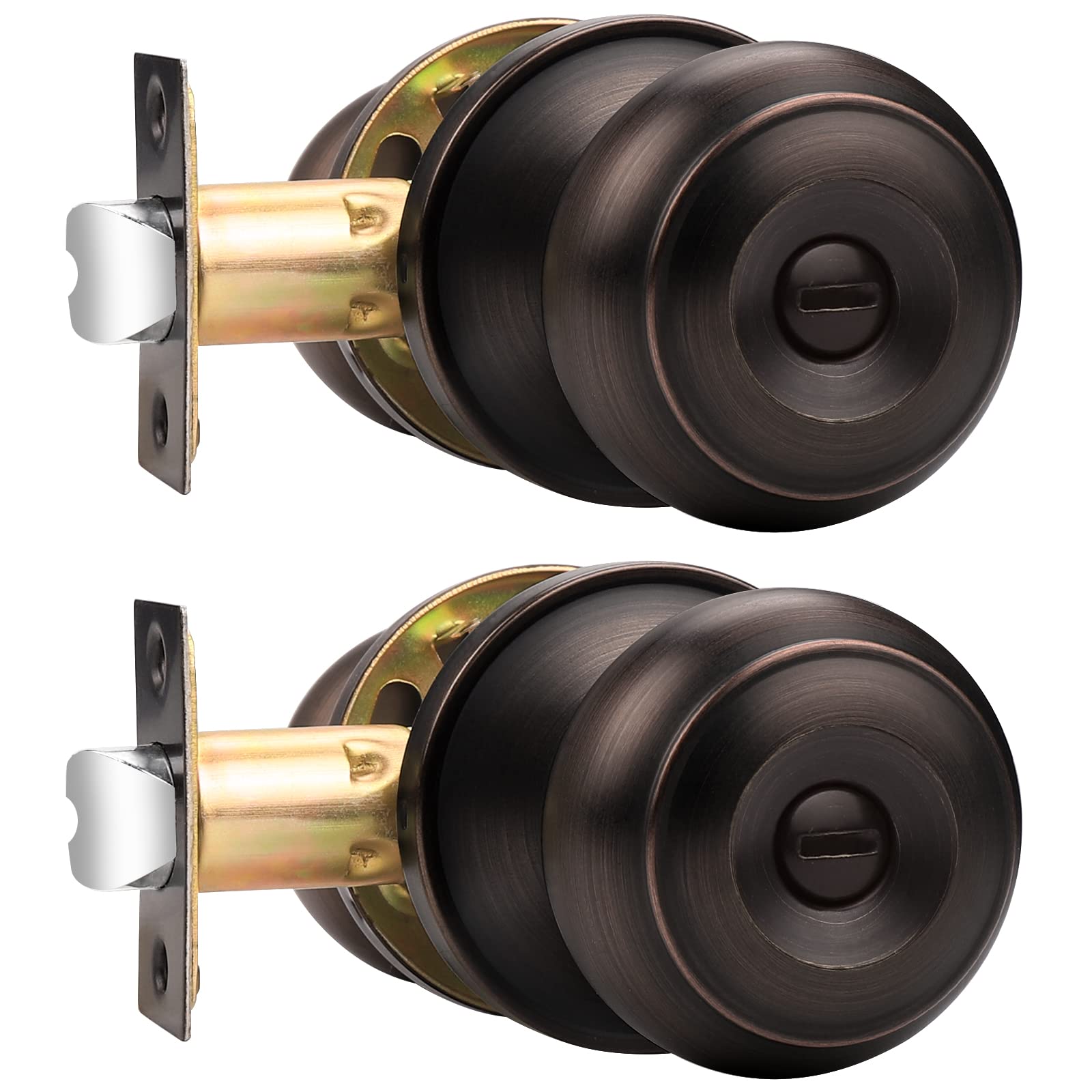 Probrico Privacy Door Knob Bedroom Door Locks, Keyless Interior Door Knobs for Bathroom, Oil Rubbed Bronze, 2 Pack