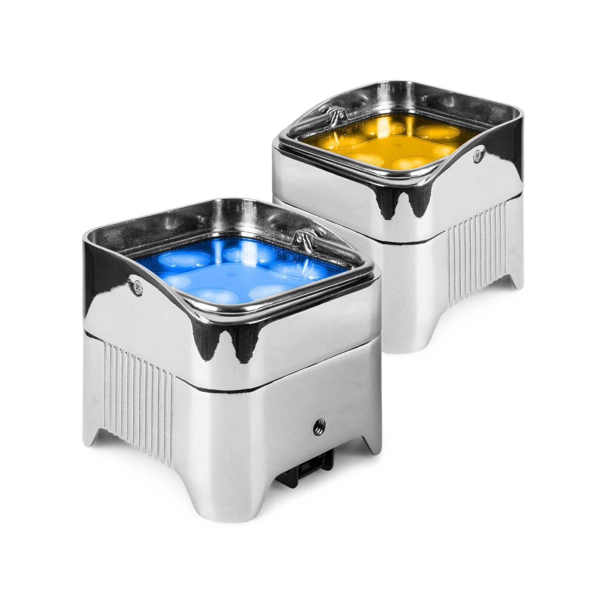 BeamZ BBP96SC – Pack de 2 foco bateria 6 x 12W RGBAW-UV con WDMX inalámbrico y luz led recargable ideal para focos led interior, eventos, luces fiesta y luz de discoteca para fiesta, color cromado