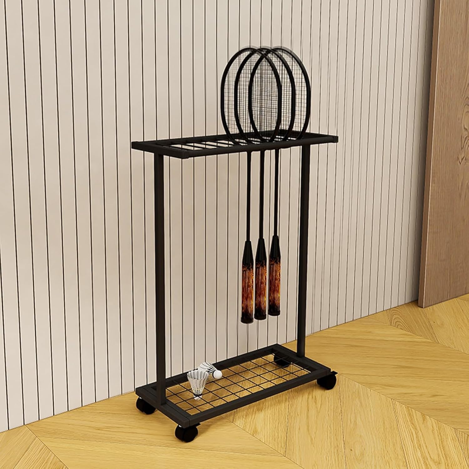 Adjustable Tennis Racket Display Stand, Portable Badminton/Tennis Racket Storage Organizer for Gym, School, Training - Black Racket Holder