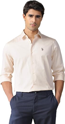 U.S.Polo Association Men's Pure Cotton Satin Shirt