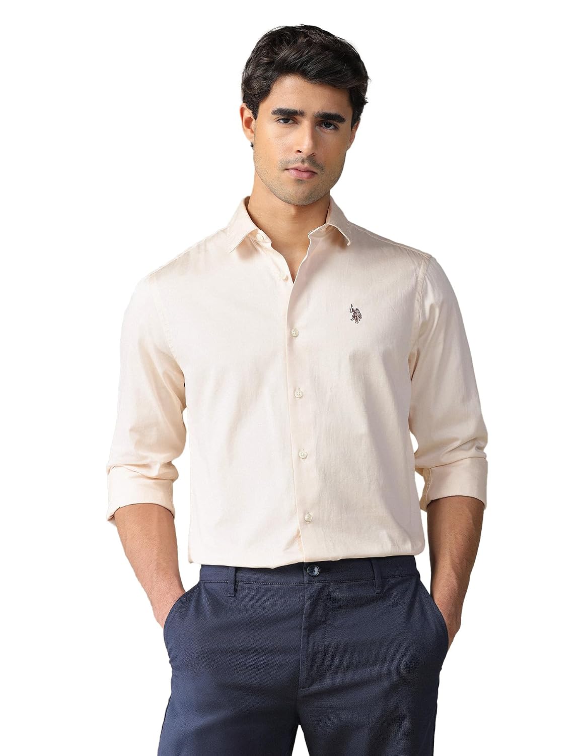U.S.Polo Association Men's Pure Cotton Satin Shirt