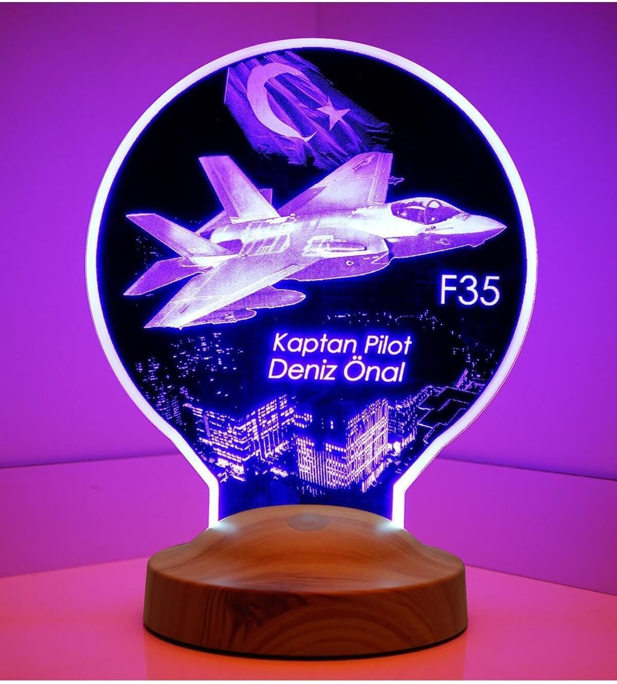 SODEF LED Desk Lamp F35 Fighter Jet Design, Pilot Gift, Personalized Airplane Lamp, Multicolor Changing Light, Home Decor, Night Light - Kırmızı, Mavi, yeşil, pembe, sarı, mor, Beyaz, One Size
