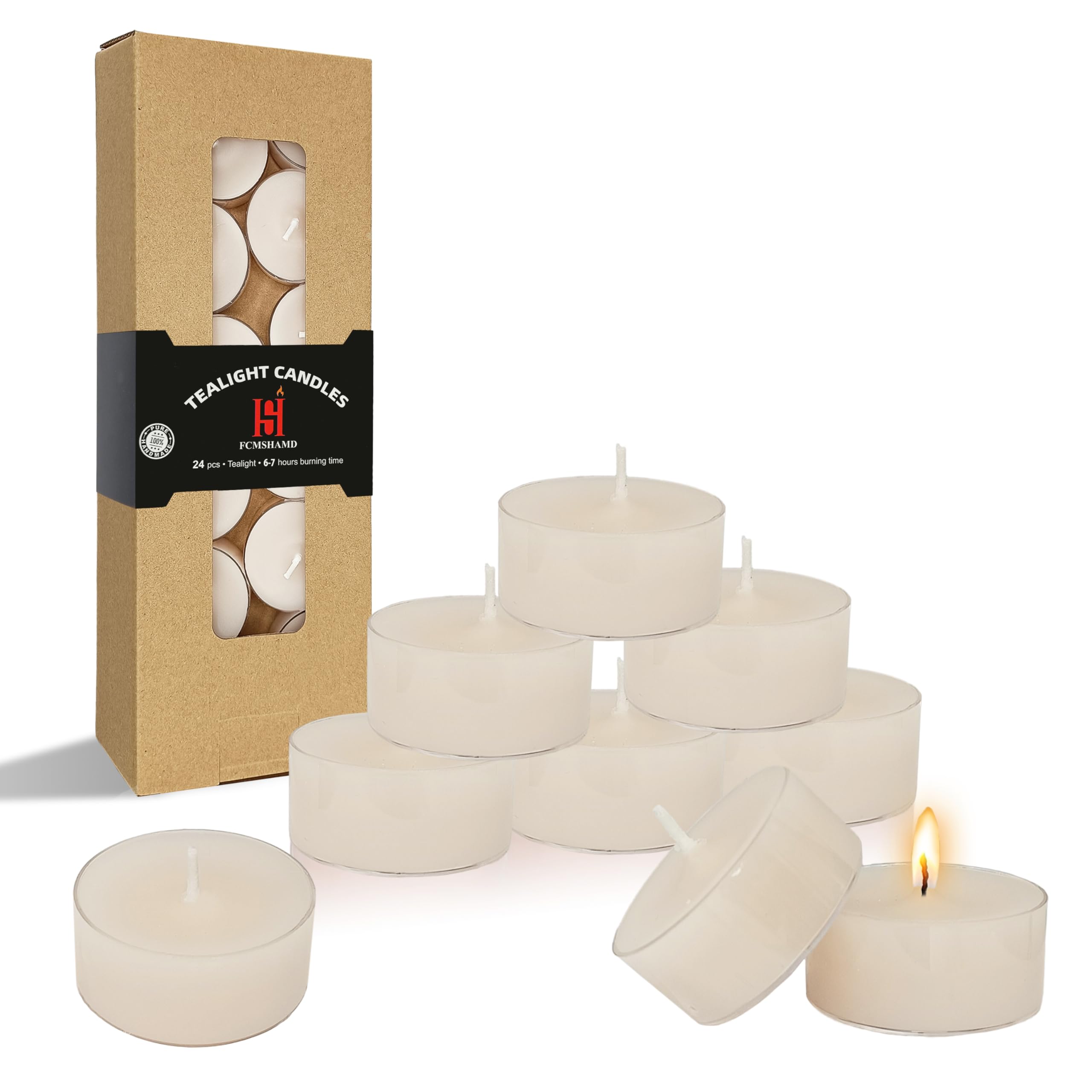 Jasmine Scented Tealight Candles, White Scent Tea Lights Candles Clear Cup, 24 Pack Colored Tealights Candle, 6 Hour Burn Time Tea Candles for Party,