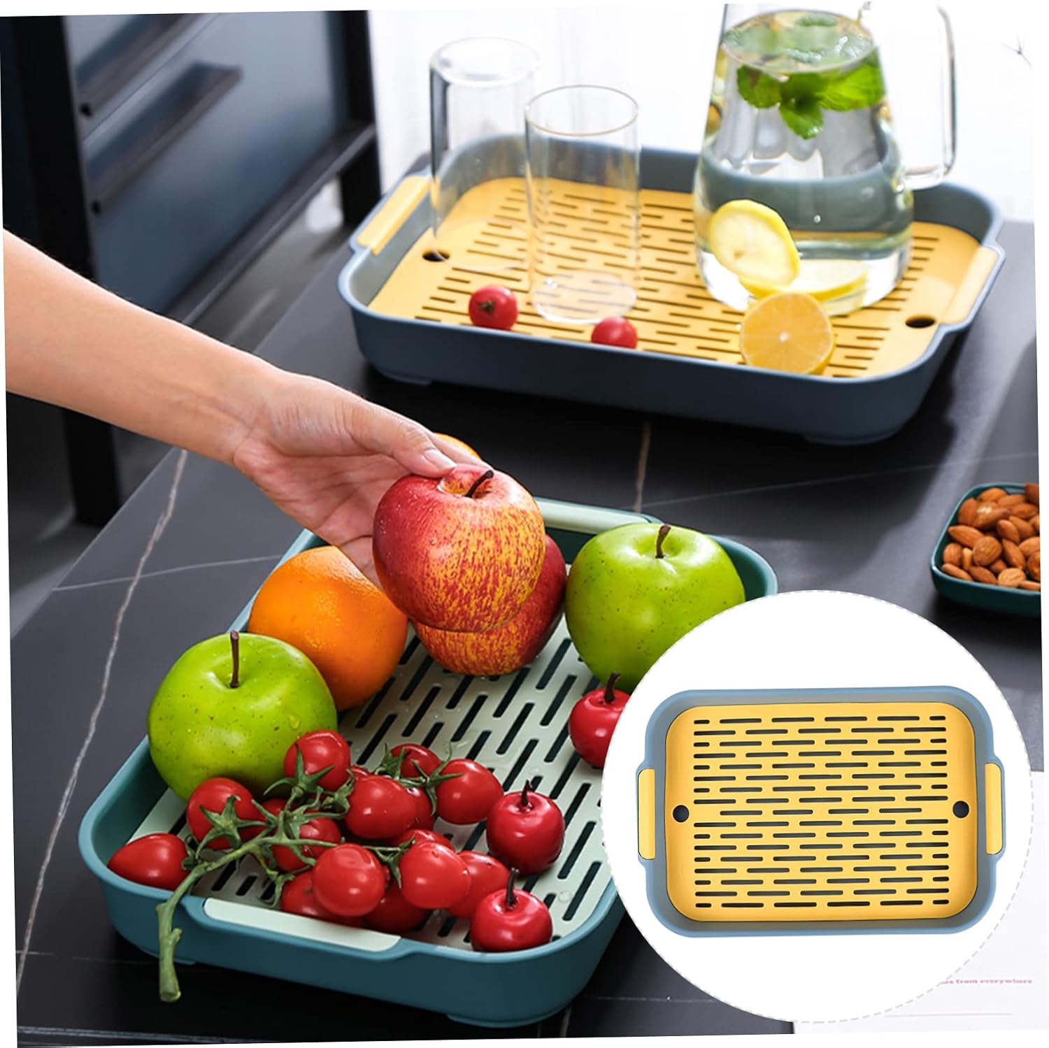 Double Layer Draining Rack Tray Rectangular Cup Drainer Drain Board Kitchen Cutlery Filter Tray for Home Use Suitable for Fruits and Dishes