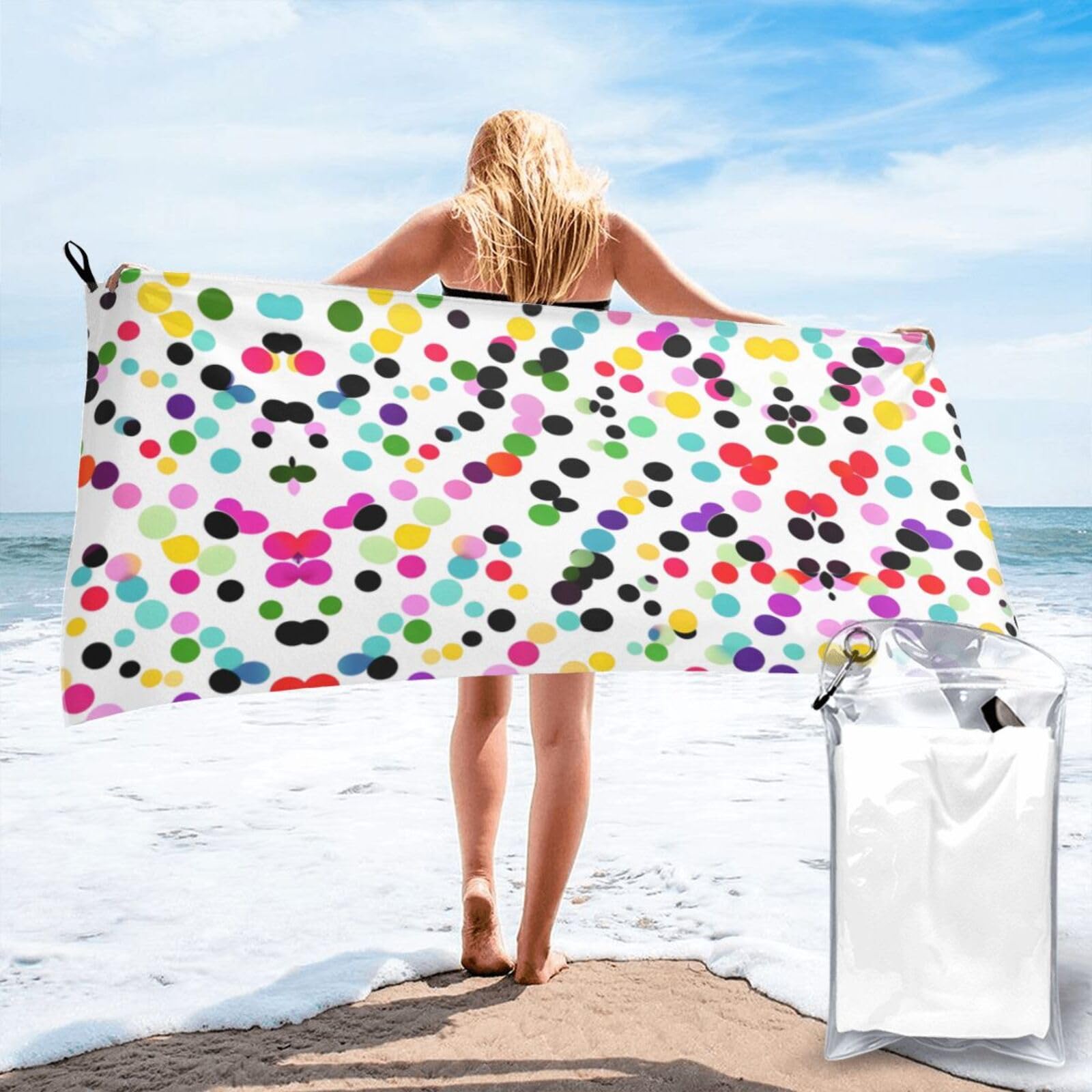 HLBSDM Twister Polka Dots Print Beach Towel Quick Dry Portable for Swimming Yoga Travel Campers