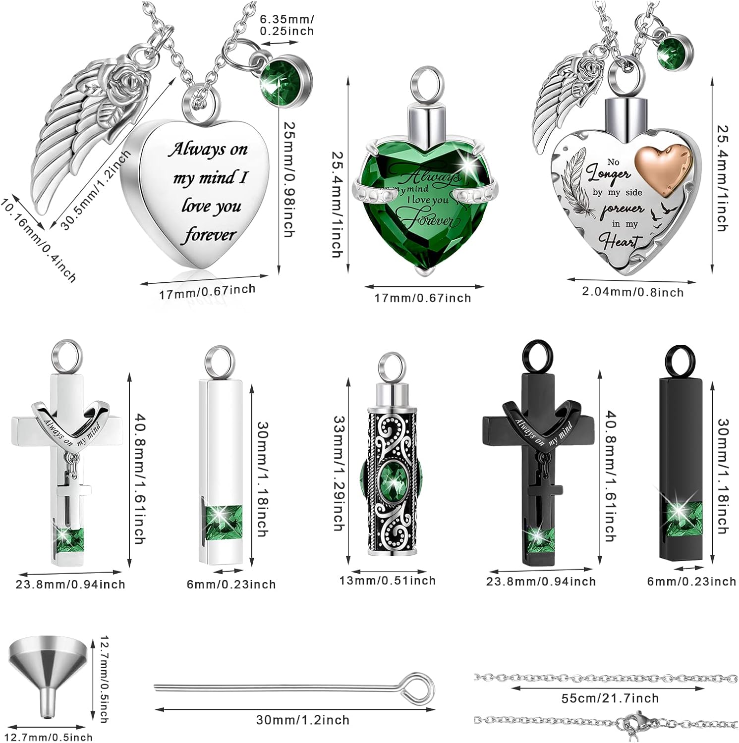 9 Pcs Heart Cross Cubic Urn Necklace for Ashes Keepsake Cremation Jewelry Stainless Steel Necklace Crystal Memorial Pendant Heart Locket Ashes Jewelry for Women Men Loved Ones, 9 Styles - Image 2
