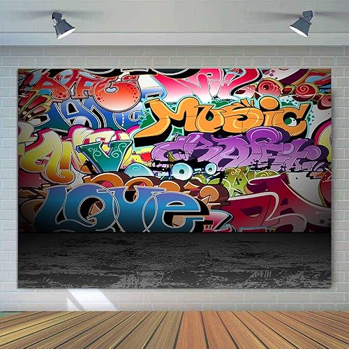 Miniatura 12 de Fondo de vinilo de graffiti de los años 80 y 90, decoración de fiesta de cumpleaños, hip-hop, fondo de fotografía personalizado, accesorios de