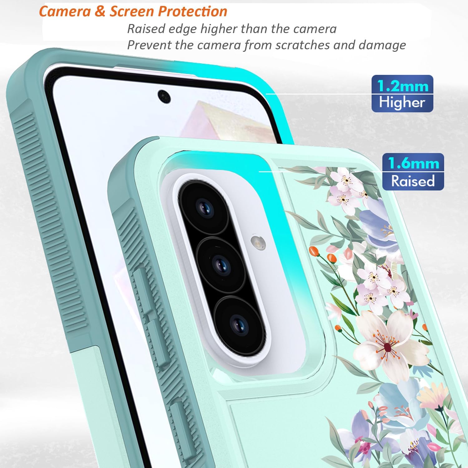 for Samsung Galaxy A36/A56 5G Case: Cute Flowers Floral Design for Girls Women Slim Soft TPU Bumper Shockproof Silicone Cell Phone Cover (Mint Green/Magnolia) - Image 3