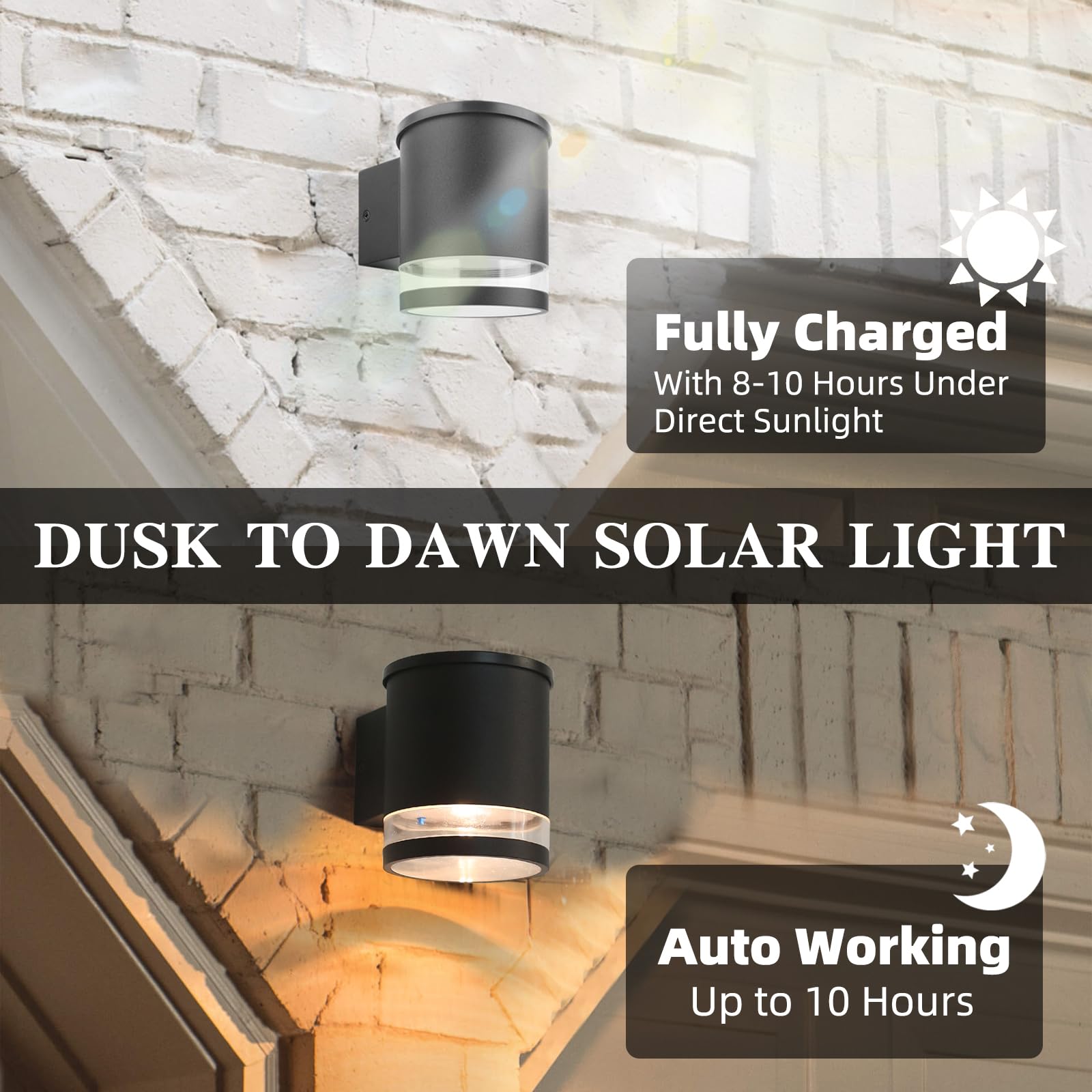 Solar-Wandleuchte für den Außenbereich, Dämmerung bis Morgendämmerung, Aluminium, 3000 K Wandleuchter | IP54 wasserdicht, schwarz, warmweiß, Außendekor-Leuchte für Veranda, Deck, Zaun, Terrasse, Haustür, Treppe, 1 Stück