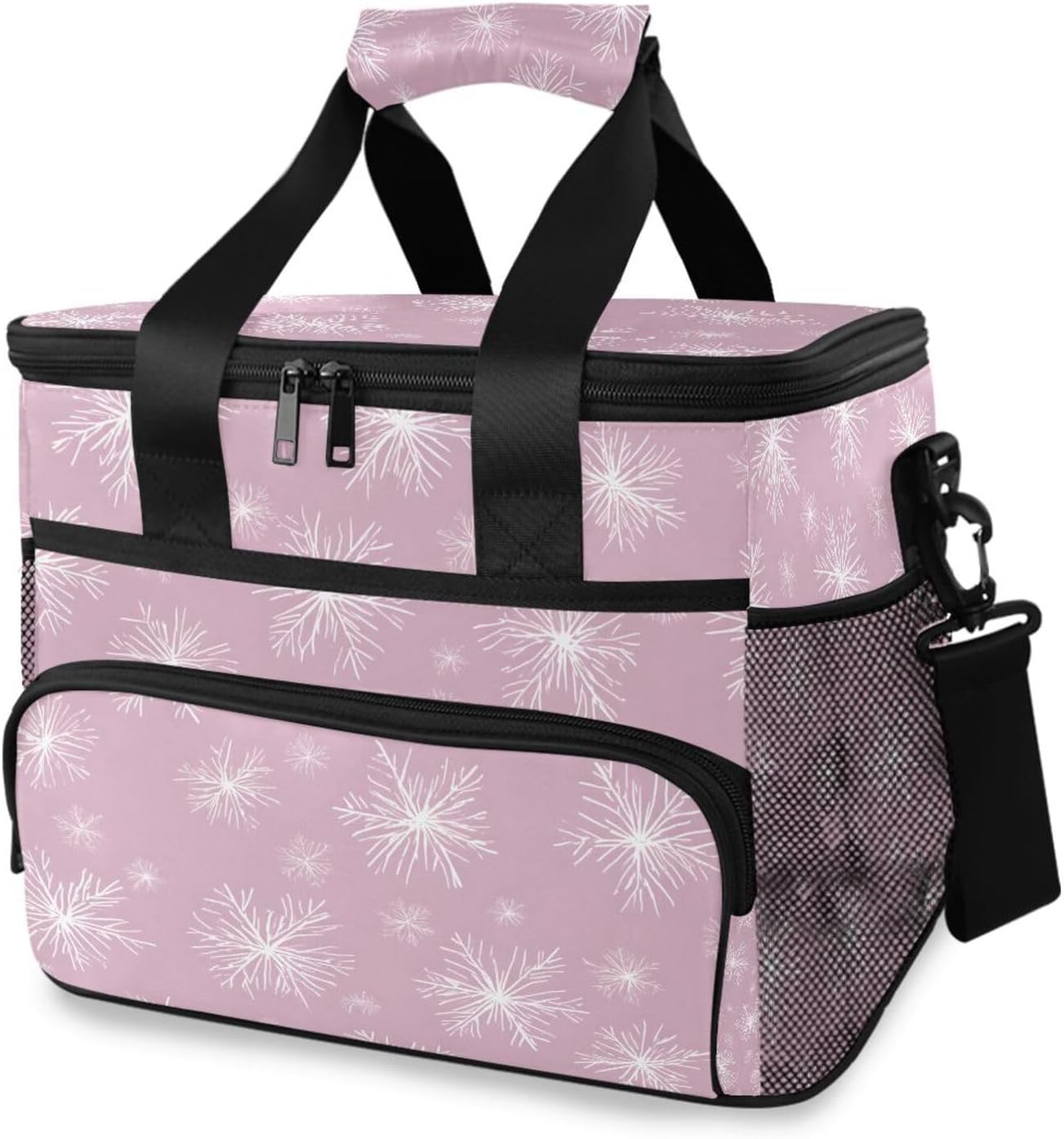Cooler Bags Pinkish Snowflakes Insulated Shoulder Lunch Box Lunch Totes Picnic Bag Beach Cooler 24 Cans Capacity Leakproof with Handle for Picnic Camping