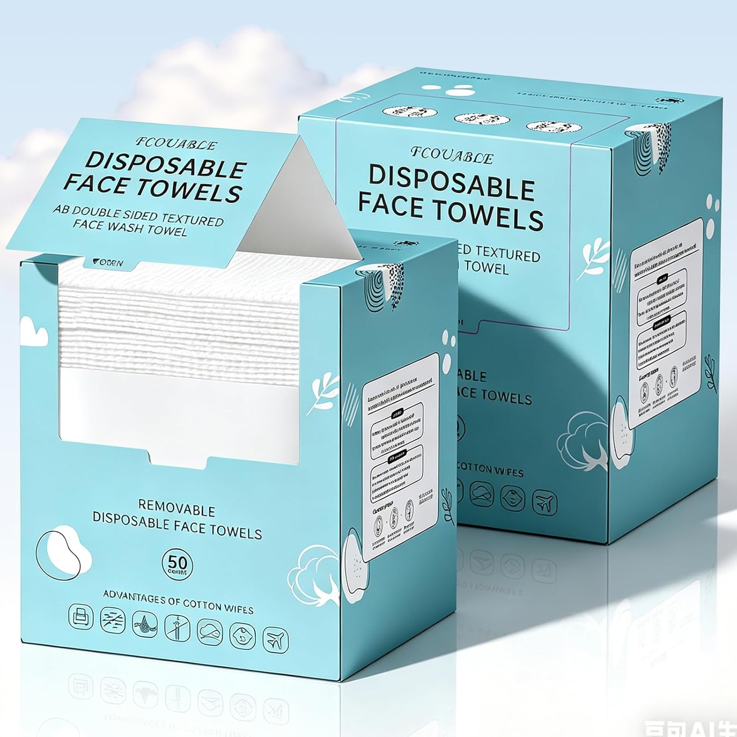 Disposable Face Towels, Biodegradable Makeup Remover Dry Wipes 100 Count(2 Box), Soft Cotton Dry Wipes Facial Cloths Towelettes for Washing and Drying, Facial Tissue for Cleansing, Skincare