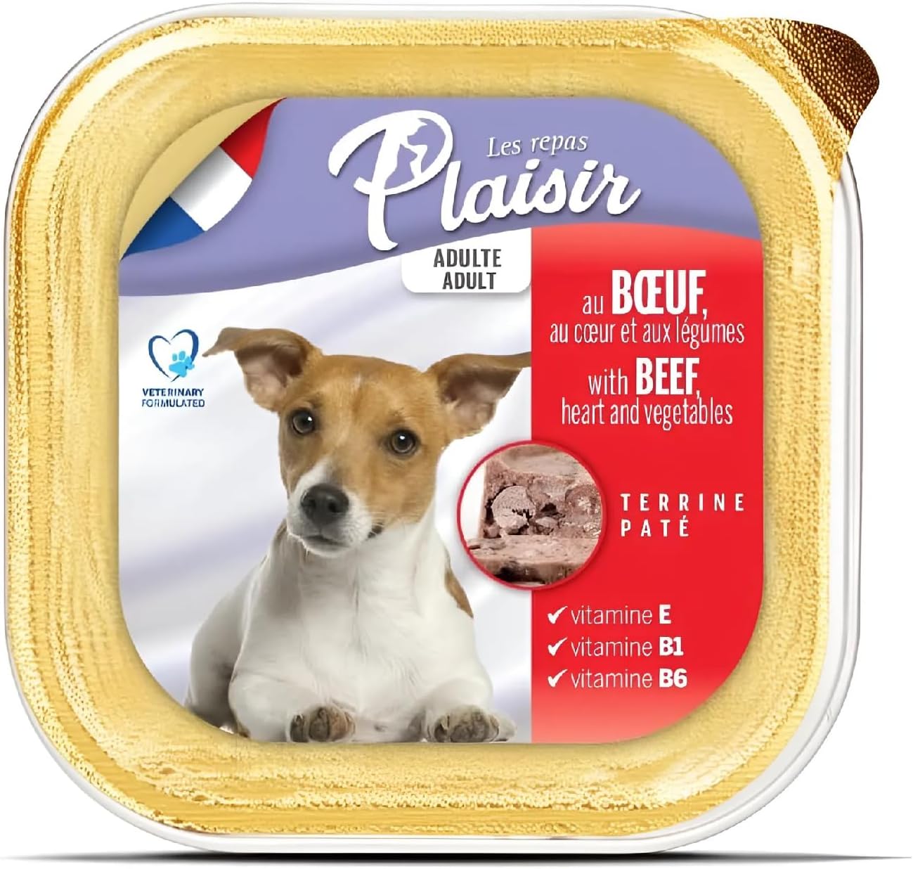 Plaisir Wet Dog Food – Beef Paté with Heat & Vegetables, 150g – Flavor-Packed Meal for Adult Dogs
