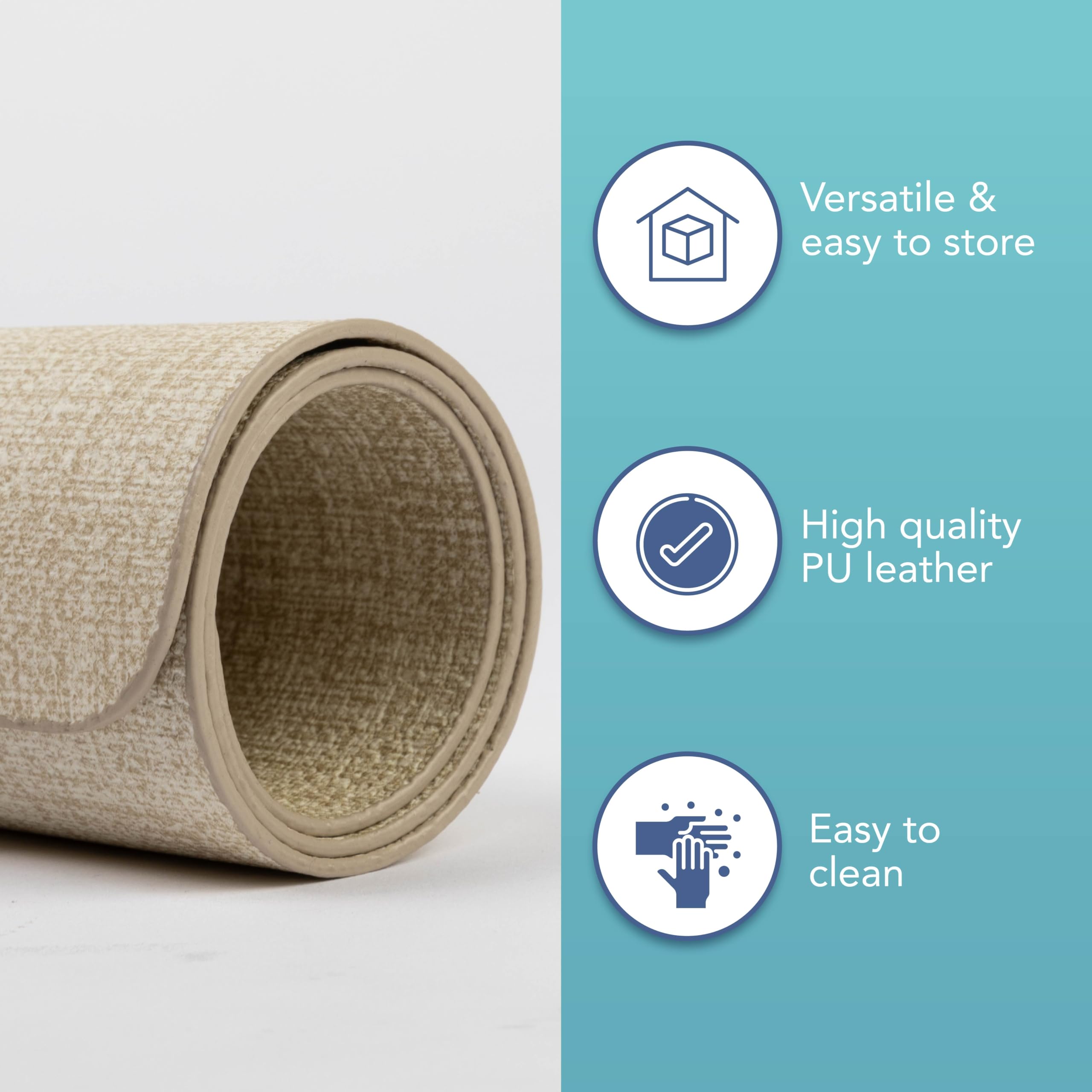 HEFTMAN Beige Placemats and Coasters, Set of 6 Large PU Leather Coasters and Place Mats for Table Heat Resistant up to 100℃ - Image 2
