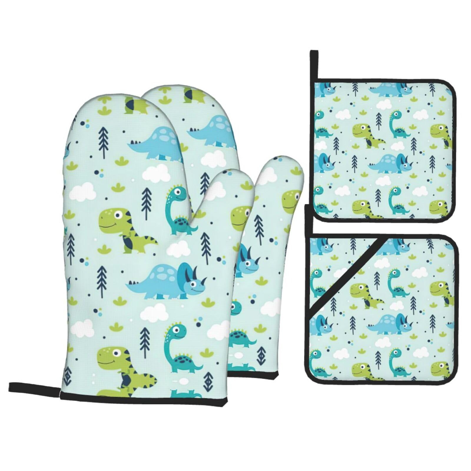 Dinosaur pattern Print Oven Microwaving Waterproof Kitchen Gloves for Baking Grilling Holiday Cooking