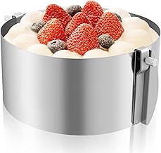 Gimars Cake Ring Adjustable 8.5 cm High Professional Stainless Steel Cake Mould 16-30 cm Diameter Round Baking Accessories Non-Slip Leak-Proof Rustproof Sturdy Baking Ring High Quality Easy to Clean