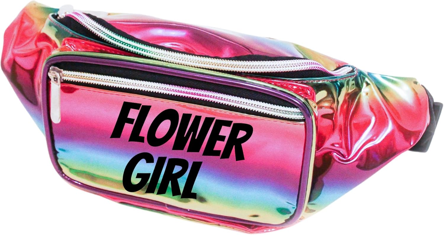Flower Girl Holographic Metallic Fanny Pack (Rose Gold w/White Text)