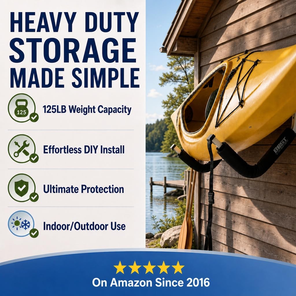 Kayak Wall Mount Storage Rack Heavy Duty Steel 125LB Capacity | High Quality Powder-Coated Steel Wall Racks for IndoorOutdoor Storage of Kayaks and SUP Paddleboards. product thumbnail 5