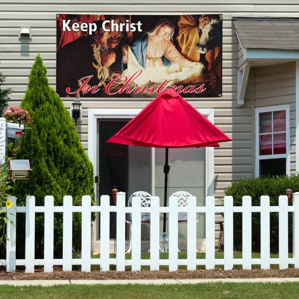 Vinyl Banner Sign Keep Crist in Christmas Christ Outdoor Marketing Advertising White - 24inx60in, 4 Grommets, One Banner