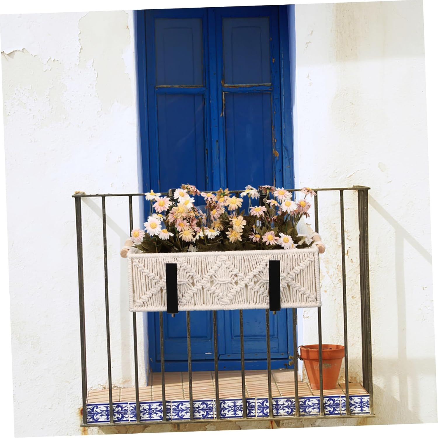 Railing Planter Bracket Set 2 Pieces Flower Pot Hook Plant Hangers for Window Boxes Durable Metal Plant Holder Easy Mount