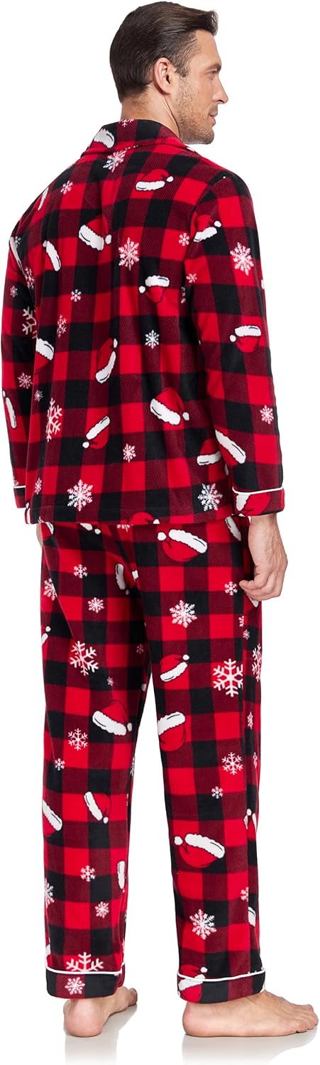 COLORFULLEAF Couples Matching Chritsmas Pajamas Sets Fleece Plaid Button Down Pjs Set Soft Warm Loungewear with Pockets - Image 4