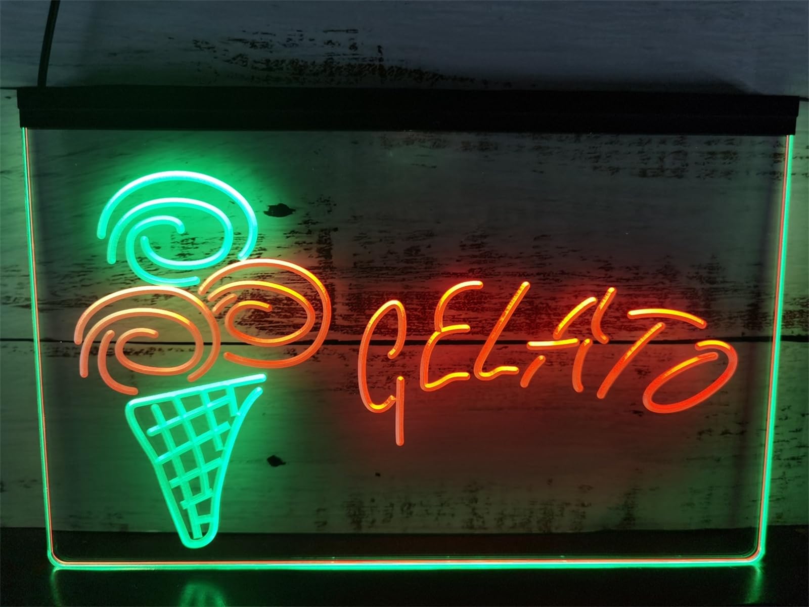 REWIS Gelato LED Neon Signs, USB Powerd 3-Level Dimming Neon Lights, for Ice Cream Shop Ads Decor,Green Red,40x30cm