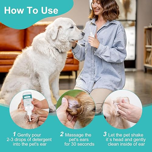 Miniatura 4 de Limpiador de oídos para perros, enjuague de orejas de perro suave y eficientemente, solución de limpieza de oídos de perro, tratamiento de infección