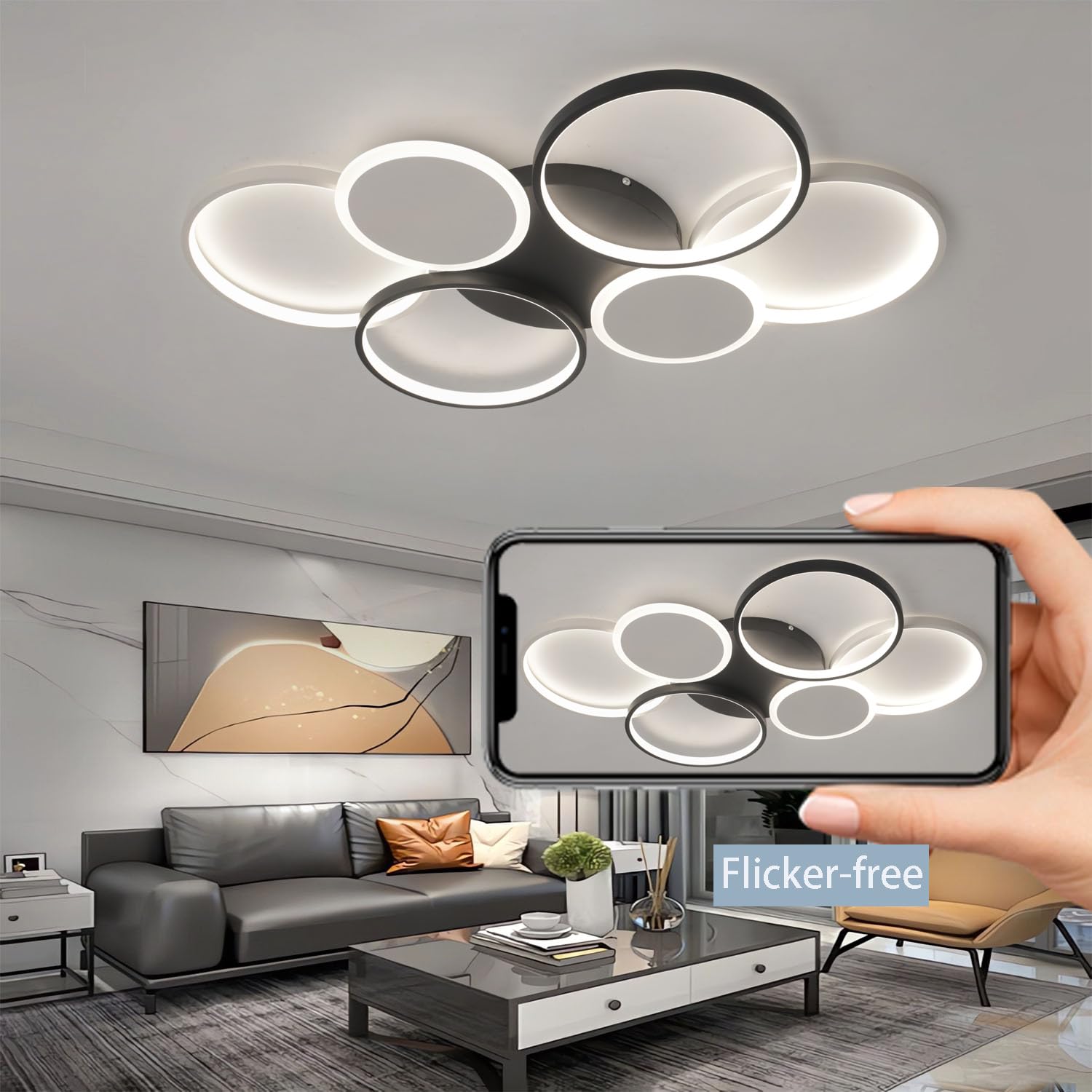 Nowoczesne oświetlenie sufitowe LED 3000k-6000k Ściemnialna lampa sufitowa Okrągła lampa sufitowa z pilotem Czarna akrylowa oprawa oświetleniowa do salonu Sypialnia Biuro Oświetlenie wewnętrzne