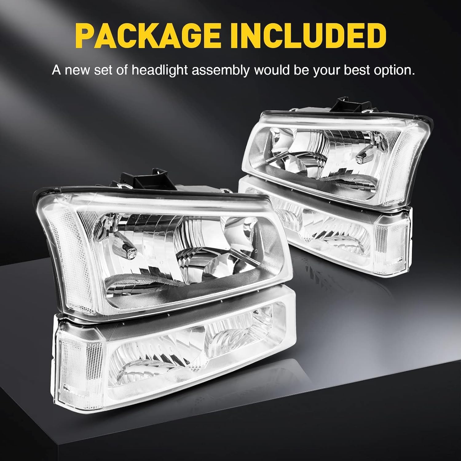 KAC Headlight Assembly Clear Lens Chrome Housing Clear Reflector Compatible with 03-06 Silverado 1500/2500 HD/3500, 07 Silverado 1500/3500 Classic, 05-06 Avalanche 1500/2500, 03-04 Silverado 2500