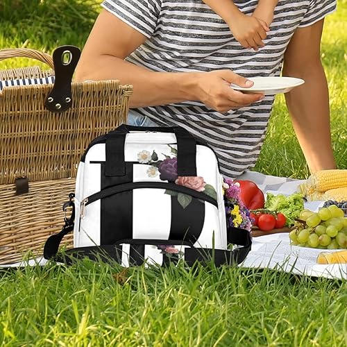 Miniatura 2 de Bolsa de almuerzo aislada para mujeres y hombres, con letras D florales, grande, reutilizable, a prueba de fugas, bolsa de almuerzo con correa
