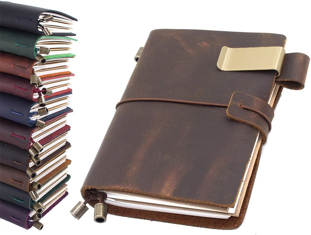 Leather Journal,Handmade Vintage Refillable Travel Diary Notebook Gift for Men & Women 5.3"x4" Brown