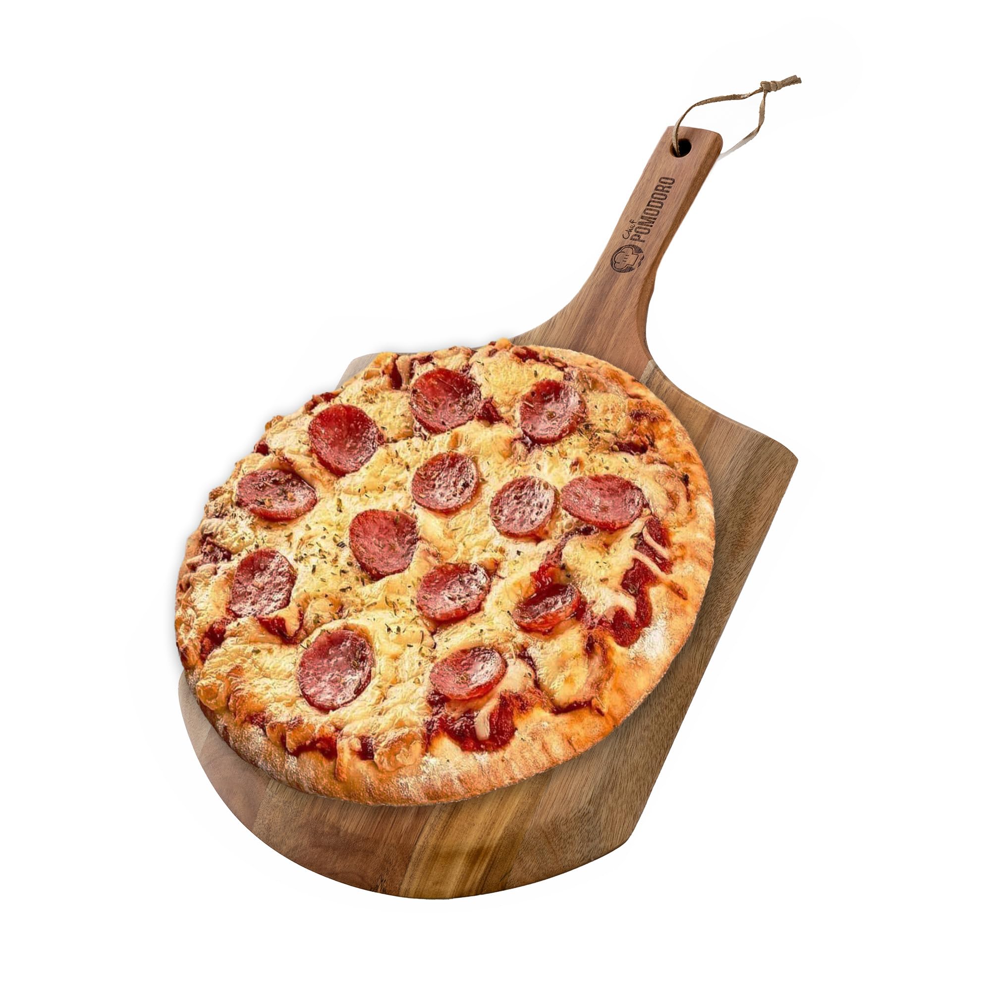 Chef Pomodoro 12-inch Acacia Pizza Peel, Wooden Pizza Peel 12 Inch, Homemade Wood Pizza Peel, Pizza Peel with Handle, Pizza Oven Accessories, Spatula Gourmet