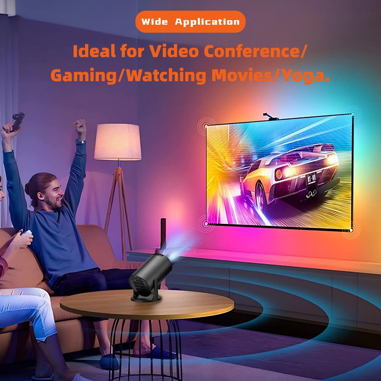 Proiettore Portatile 1080P Regolabile a 270° con WiFi per Home Theater e Cinema all'Aperto Compatibile con Smartphone Portatile TV Stick Schermo da 150 Pollici HDMI USB