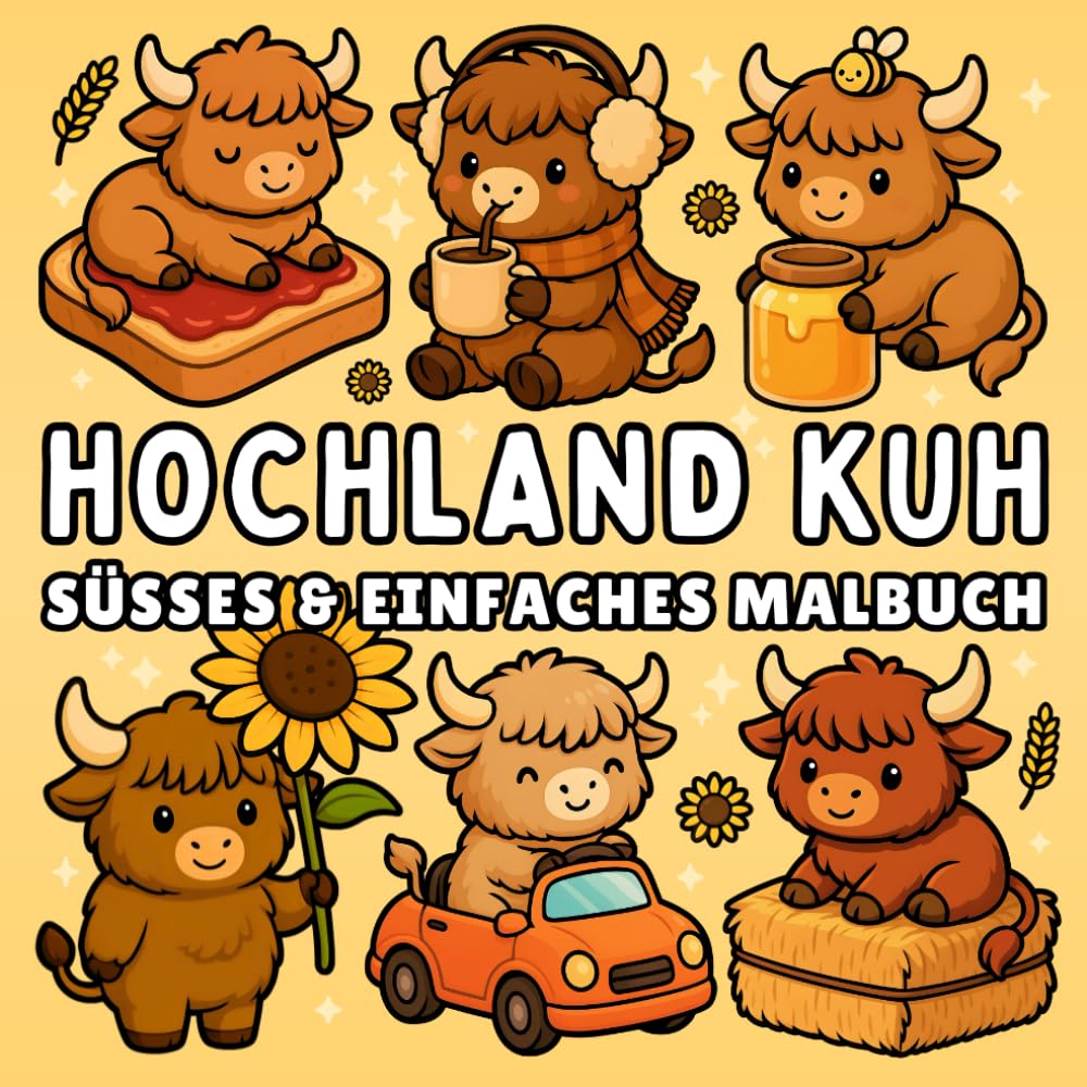 Hochland Kuh Malbuch + 50 lehrreiche Fakten: Schottisches Hochlandrind in magischen und alltäglichen Szenen für Kinder & Erwachsene (Süße & Einfache Malbücher)