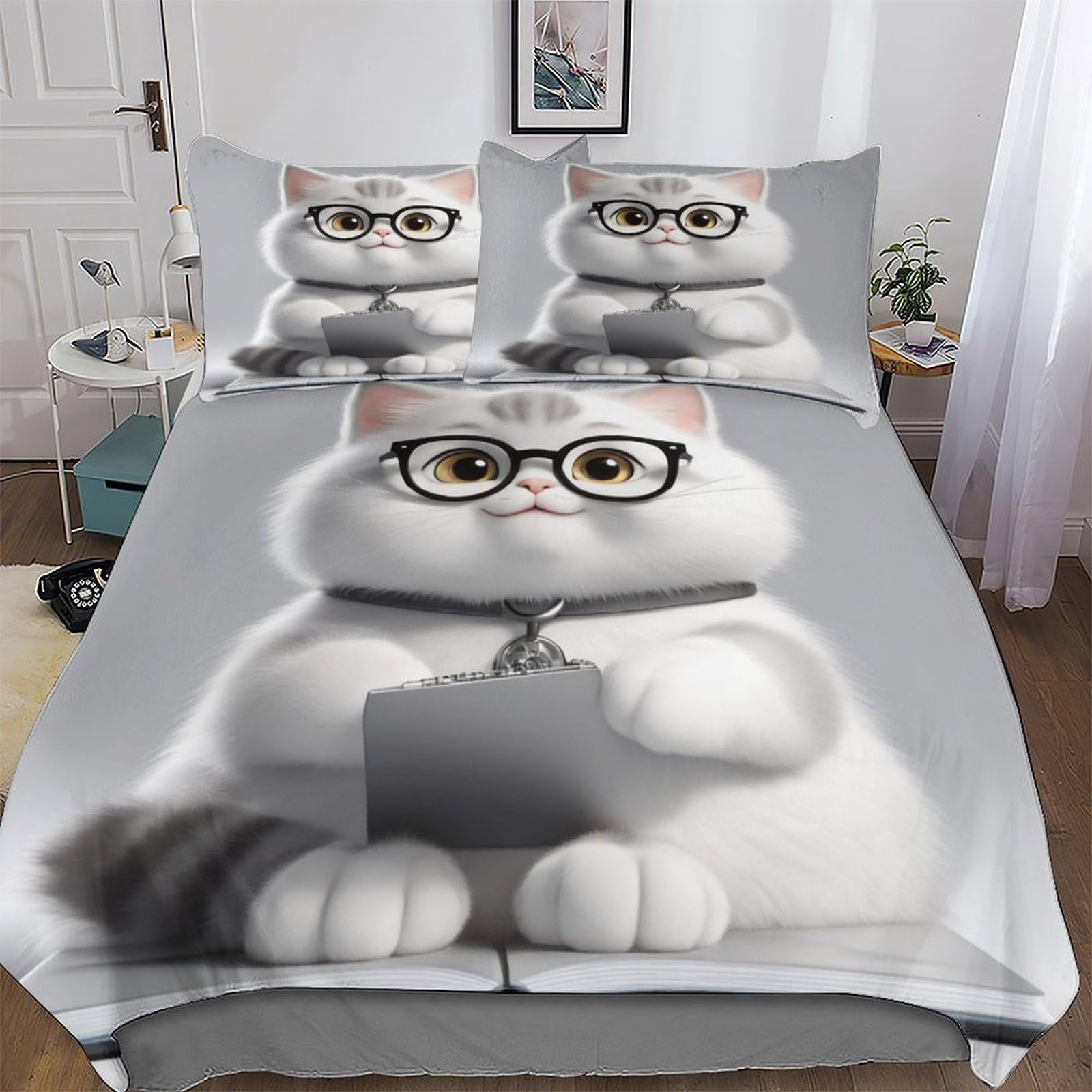 Housse de couette chat 3 pièces : Fini le repassage avec cette parure grand confort