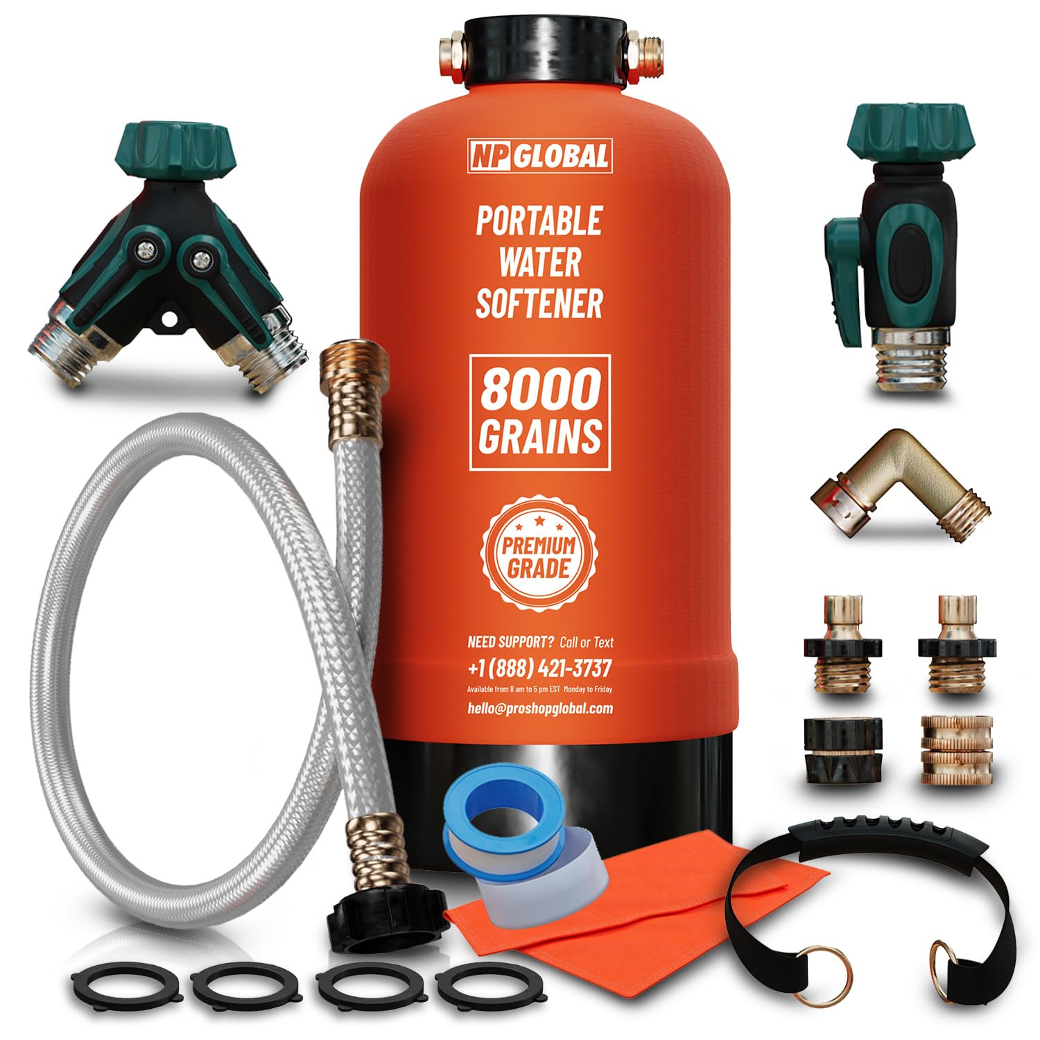 RV Water Softener Portable with Integrated 2 Stage Water Filter System - 16,000 Grain, 3/4" GHT Fittings, Convenient Water Softener for RVs, Trailers, Boats, Mobile Car Washing, Pressure Washing