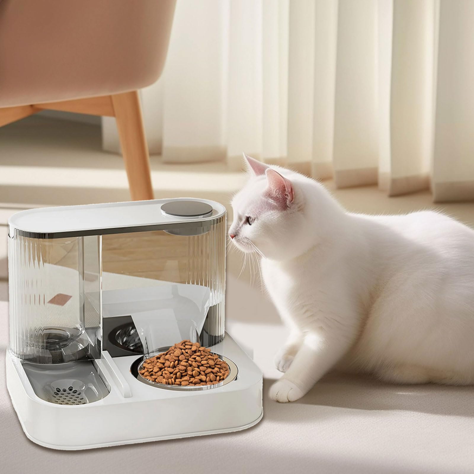 Comedero elevado para mascotas con comedero de acero inoxidable extraíble y dispensador automático de agua. Cuenco de acero inoxidable para gatos con agua y comida