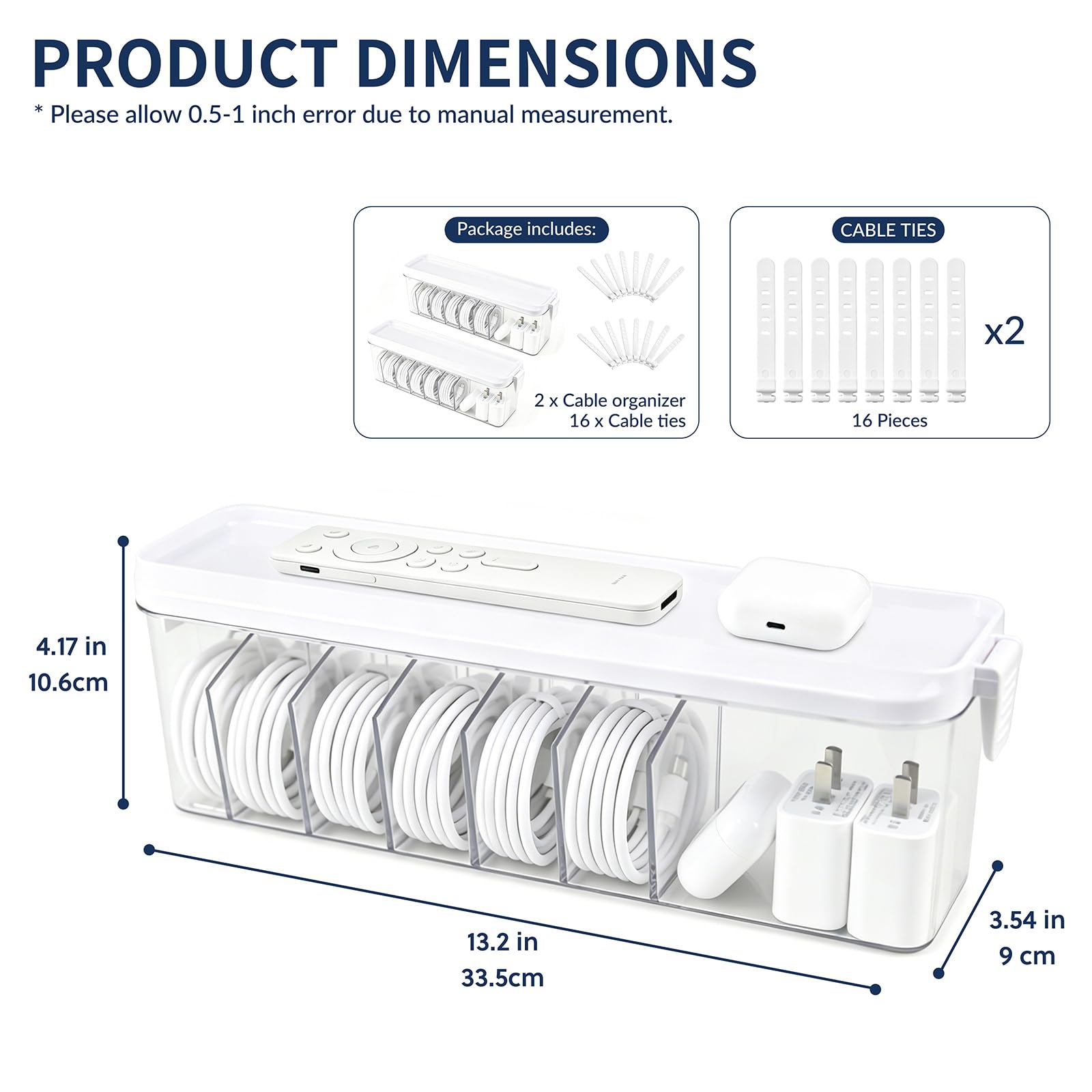 TexHome - 2 organizer per cavi di ricarica con coperchio, in plastica, con fascette, organizer per cavi elettronici, per cassetti di casa, ufficio, scrivania