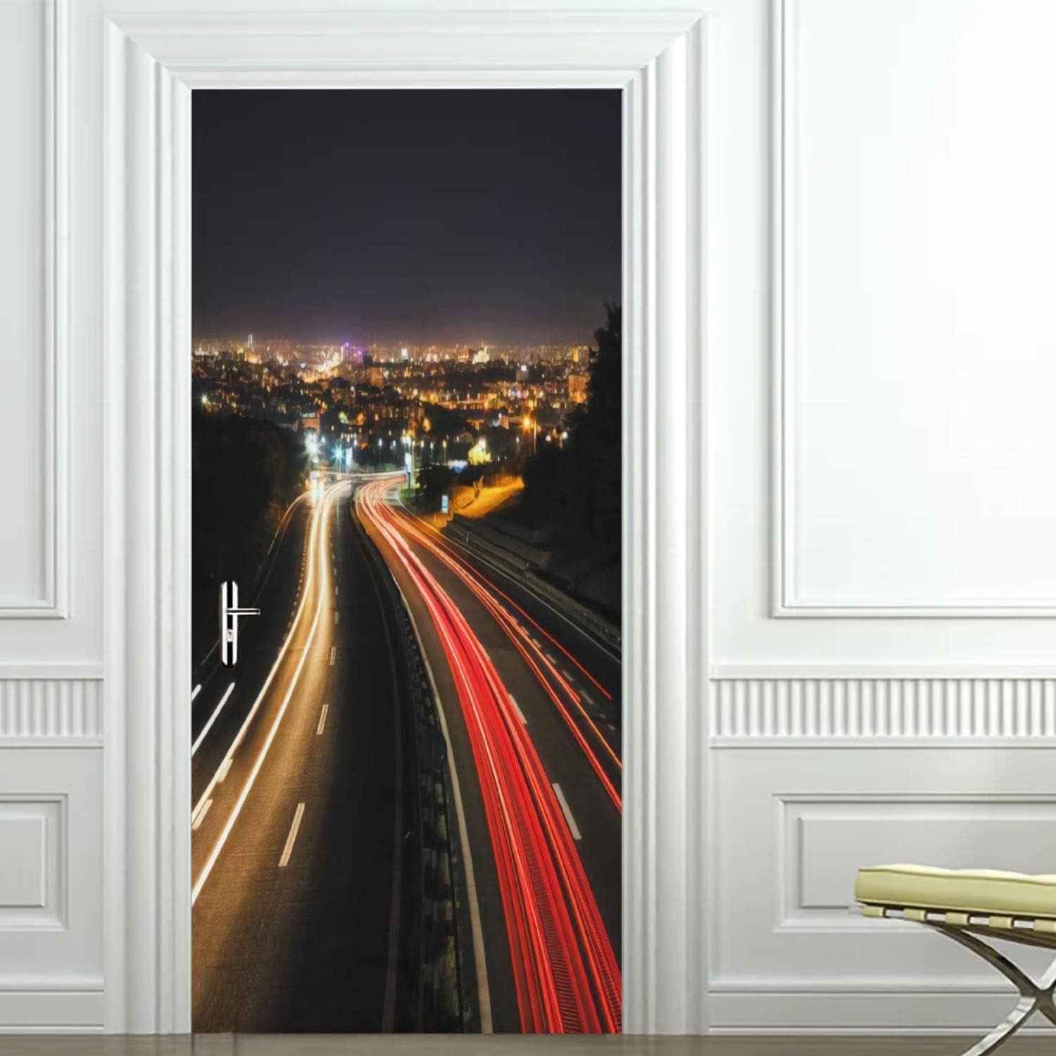 Fykjgs Modern City Road Door Stickers for Interior Doors City Landscape 3D Door Decals Art Sticker Self Adhesive Door Murals for Bedrooms Living Room Bathroom Home Decor G210?80x200 cm?