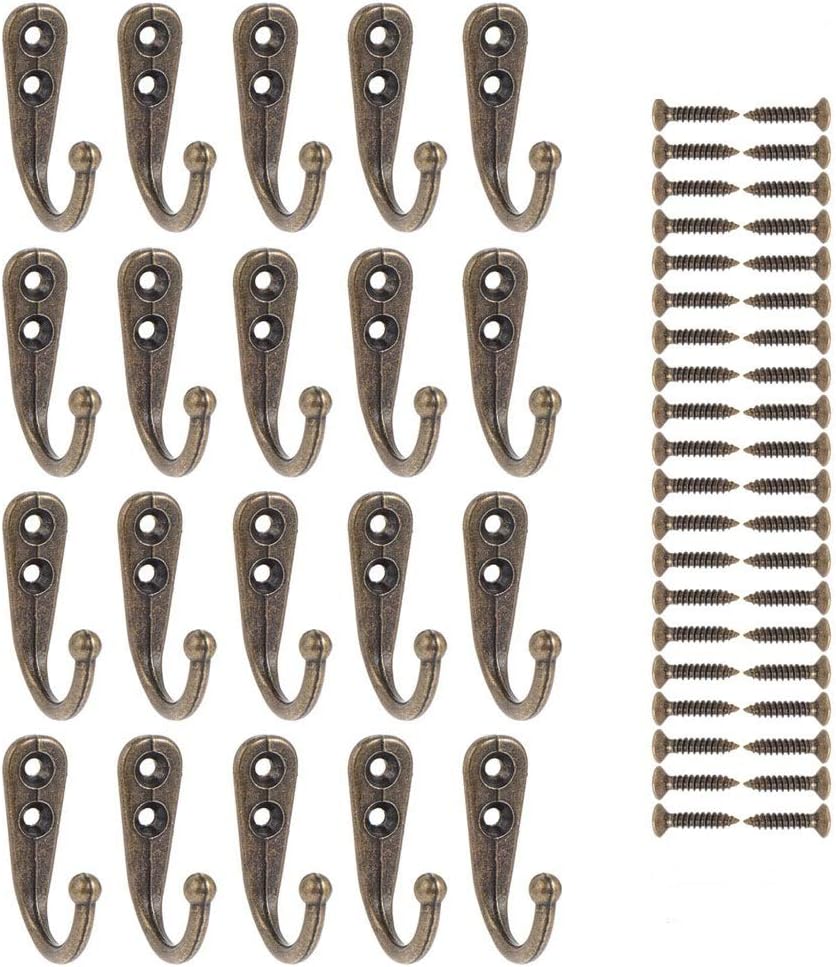 Magiin 20 Pcs Wall Mounted Hook Robe Hooks Single Coat Hanger With 40 Pcs Screws for Bath Kitchen Garage Bedroom