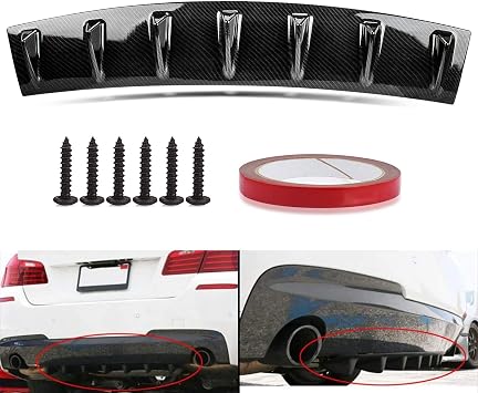 Amazon 車用 リアバンパースポイラー リアディフューザー シャークフィン アンダーカバー カスタム外装パーツ ドレスアップ 汎用 カーボン 7 車 バイク 車 バイク
