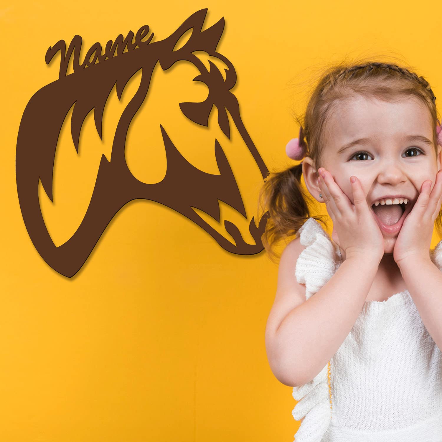 Schlummerlicht24 Led 3d Holz Design Motiv Elektronik Lampe Pferde-Kopf Deko-ration Horse Pferd Geschenk-e mit Name-n für Frauen Mädchen Kind-er Junge-n Frau Zimmer-Einrichtung Kinder-Geburtstag