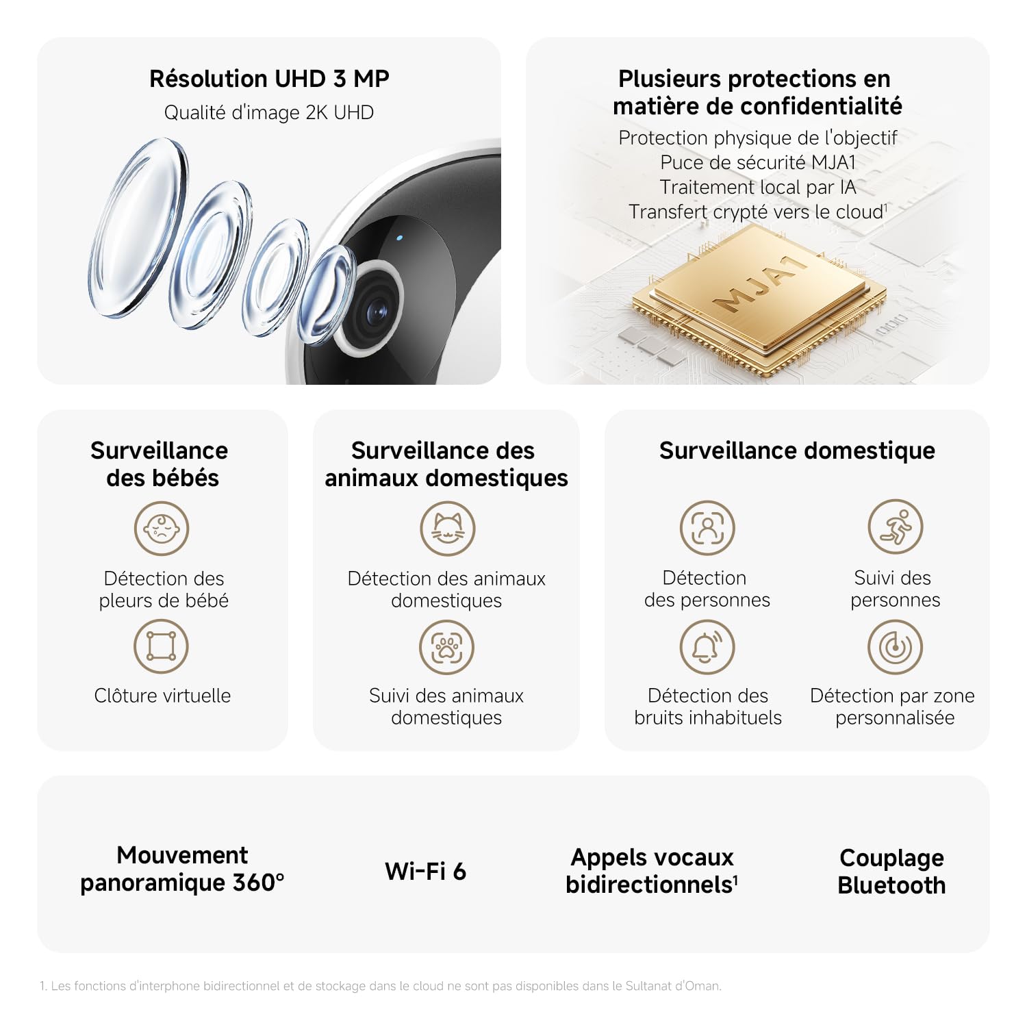 XIAOMI C302 Caméra Intérieure, 2K 3MP à 360°, Caméra de Surveillance, WiFi 6, Clôture Virtuelle, Détection et Suivi Personnes & Animaux, Vision Nocturne Couleur Starlight, Audio Bidirectionnel, Alexa